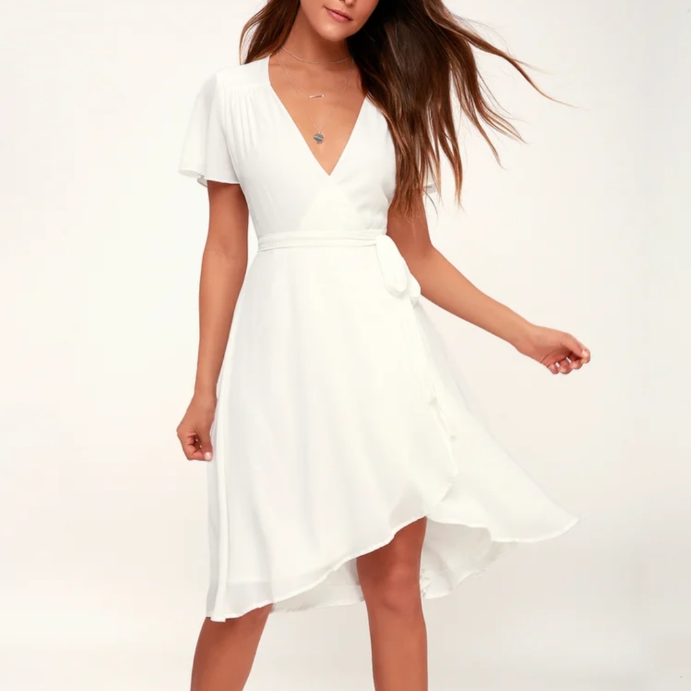 Lulu's Rise to the Occasion Midi White Wrap Dress Size Large